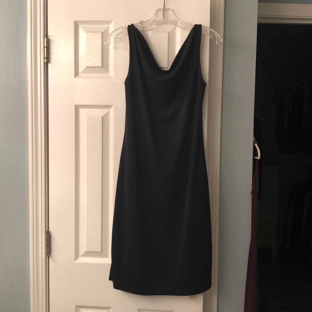 Black dress drape front